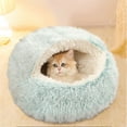 thumbnail image 7 of TOPRenddon Pet Sleeping Bed Semi Enclosed Pet Shells Nests Calming Pet Nests Plush Lined Coved Bed Winter Warm Cat Cave Bed Washable Cozy Round Beds for Small Pet Nests Non-Slip Sleeping Bag 15.74in, 7 of 7