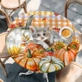 thumbnail image 2 of Burnt Orange Pumpkins Fall Round Tablecloth, Fitted Table Cover with Elastic for 45"-54" Round Tables, Thanksgiving Cat Plaid Sunflowers Table Cloth Outdoor Dinning Party Waterproof Tablecloths, 2 of 7