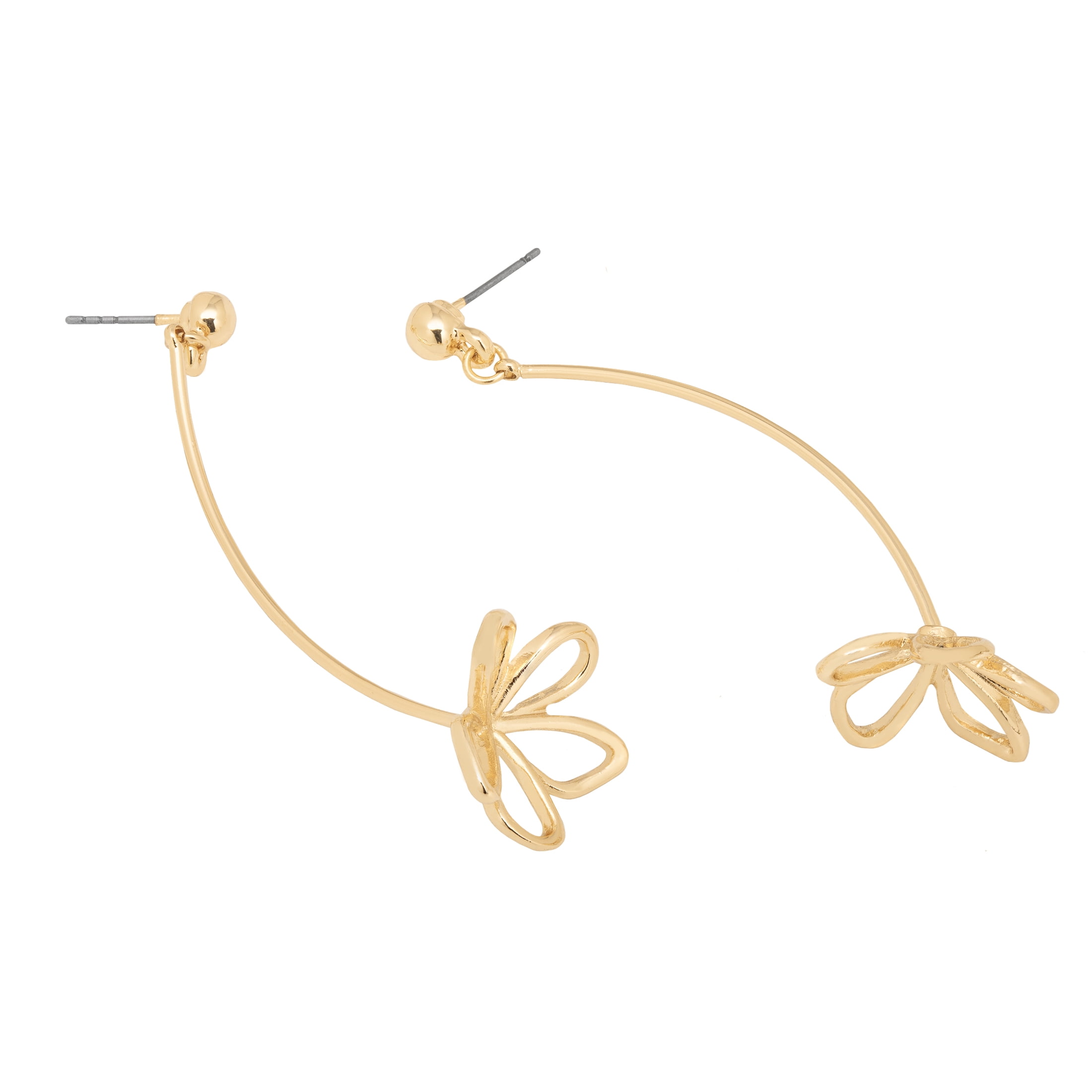 Time and Tru Women's Gold Tone Metal Drop Earrings Floral Design
