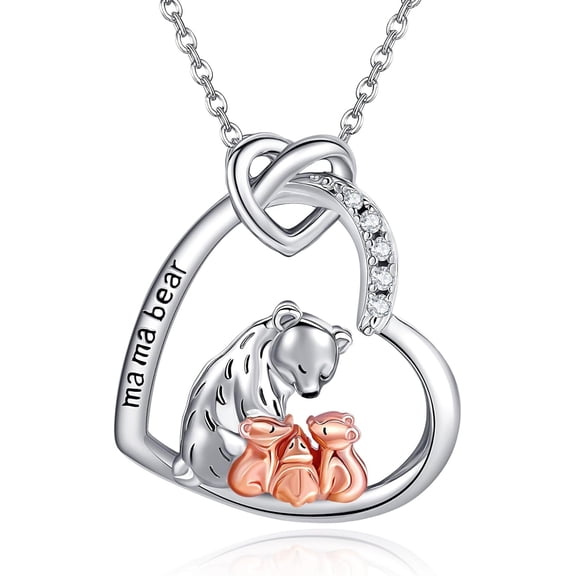 Mama Bear Necklace for Women 925 Sterling Sliver Polar Pendant Necklace Mama Bear Jewelry Gifts for Women Mother Mom