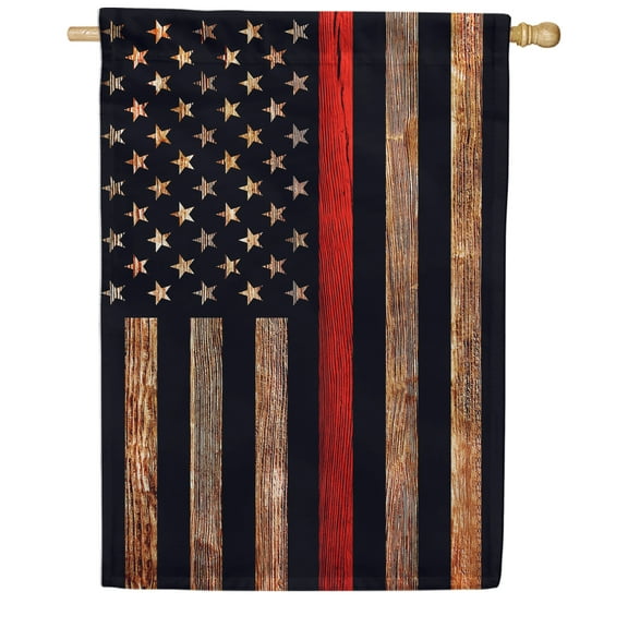 America Forever Thin Red Line House Flag 28 x 40 Inch Double Sided Outdoor Yard Decorative Stars and Stripes American Flag Honoring Firefighters, Made in the USA