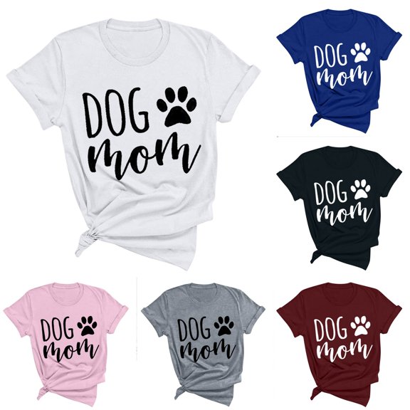 HAPIMO Women's Loose Cotton Classic Pullover Clearance Short Sleeve Dog Mom Letter Printed Summer Tees Trendy Round Neck Shirts Casual Relaxed Workout Tops for Teen Girls Black L