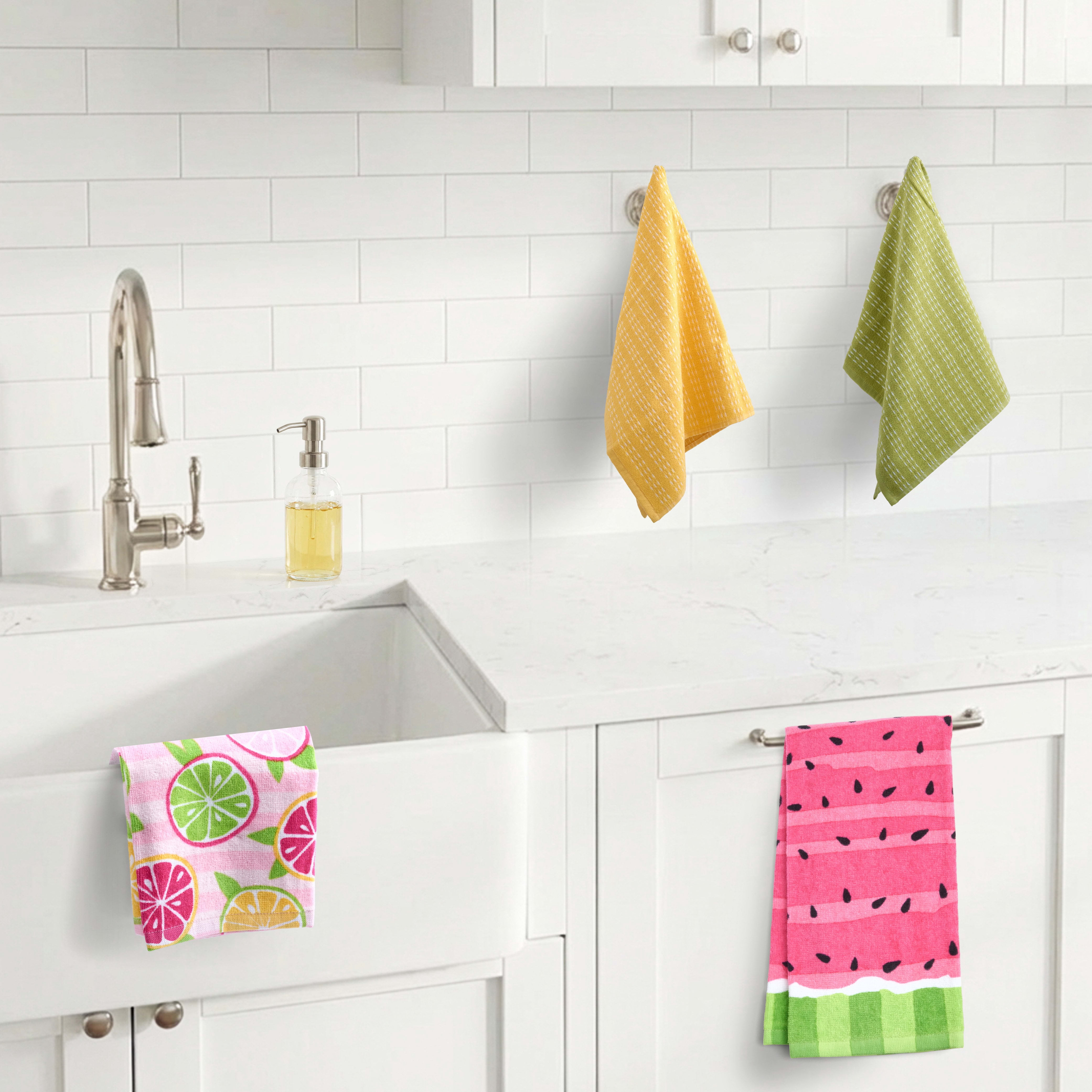 RITZ 100% Cotton Summer Kitchen Towels, Set of 4, Citrus Watermelon Dish Towels Set