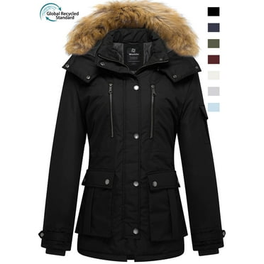 Wantdo Women's Recycled Winter Coat Thickened Winter Jacket Hooded Parka Jacket Black L