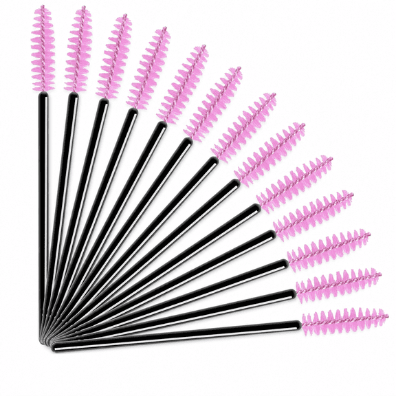 50 Pcs Disposable Eyelash Spoolie Brushes, Pink & Black Makeup Wands for Eyebrow & Lash Extensions