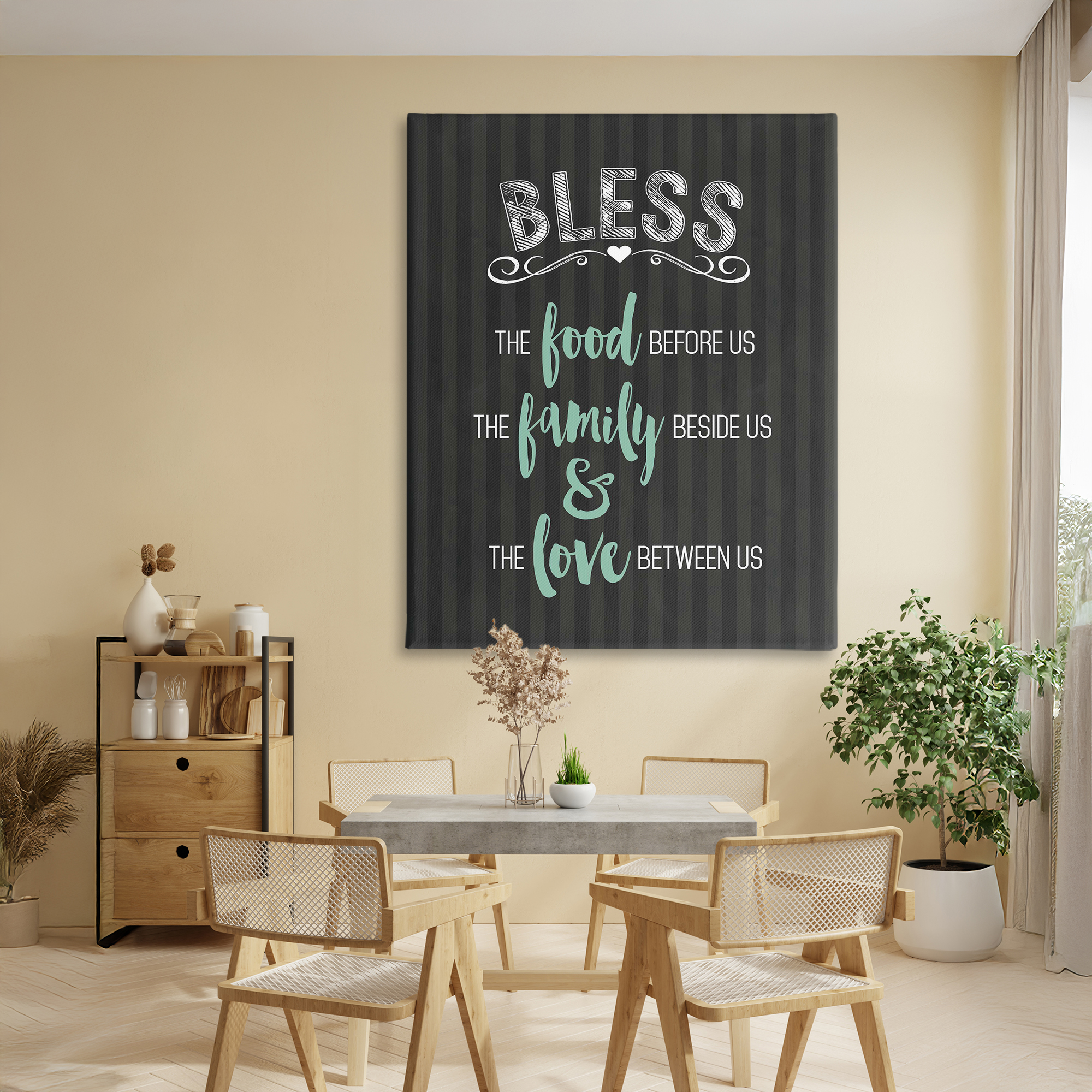 Bless The Food Family & Love Canvas Wall Art, design by Lettered and Lined
