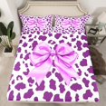thumbnail image 2 of Homewish Kawaii Princess Ribbon Twin Sheet Sets for Girls, Fashion Plum Leopard Print Twin Fitted Sheet, Cute Cartoon Flat Sheet, Lightweight Room Decor, 3 Pieces, 2 of 7