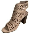 thumbnail image 1 of Trendsup Hush-03 Women's Perforated Block Heel Dressy Sandals Trendy Open Toe Mule BEIGE 6.5, 1 of 4