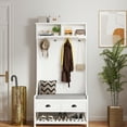 thumbnail image 2 of Modern Wooden Hallway Hall Tree With 2 Storage Drawers, 4 Coat Rack And Padded Seat, Entryway Shoe Bench Shelf Multifunctional , Seat Cushion Top Shelf, White, 2 of 6