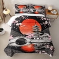 thumbnail image 2 of Homewish Japanese Cherry Blossom Quilt Full,Ukiyo e E Print Full Bedspread Sets,Black Red Pink,3pcs, 2 of 7