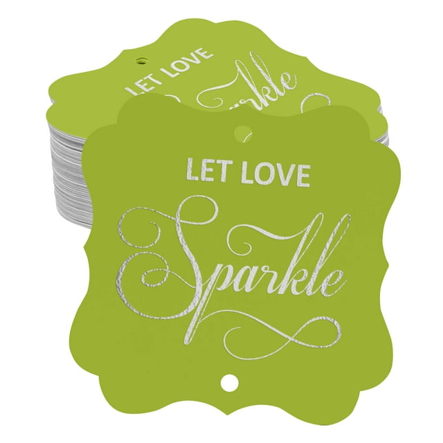 Inkdotpot Pack Of 100 Let Love Sparkle Wedding Paper Tags DIY Craft Bracket Shape Real Silver Foil Hang Tags
