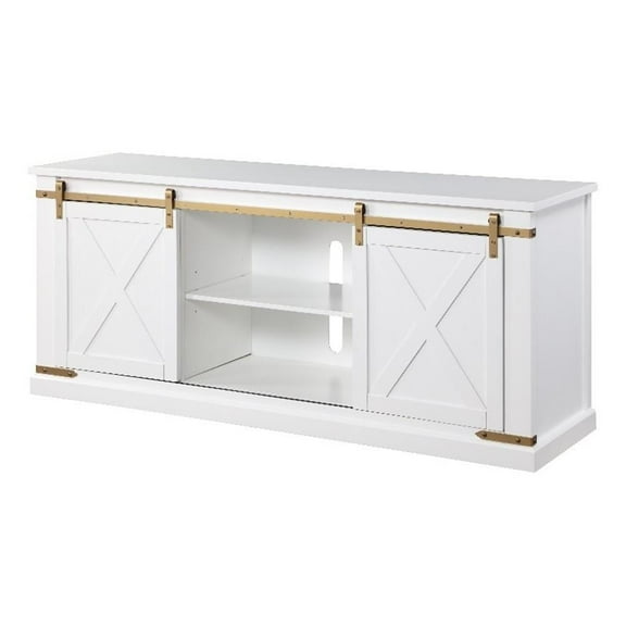 Furniture of America Birch Wood 72" Length TV Stand in White and Gold