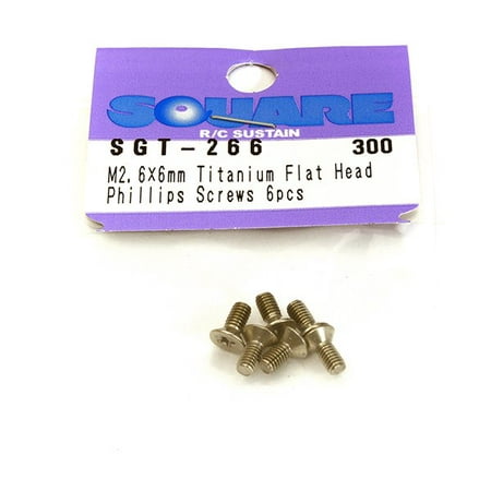 6sq Square - Integy RC Toy Model Hop-ups SQ-SGT-266 Square R/C M2.6 x 6mm Titanium Flat Head Phillips Screws (6 pcs.)