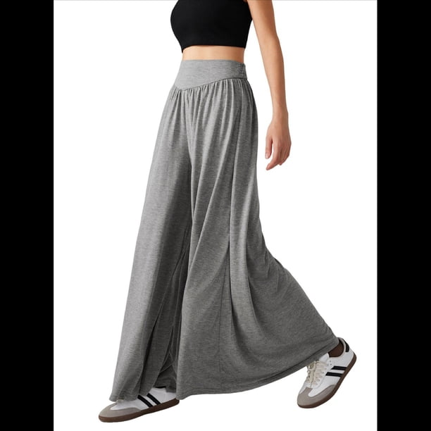 Pantalones Palazzo Holgados de Cintura Alta Elástica para Mujer, Informales, con Bolsillos, Holgados y Largos de Otoño Gris XXL