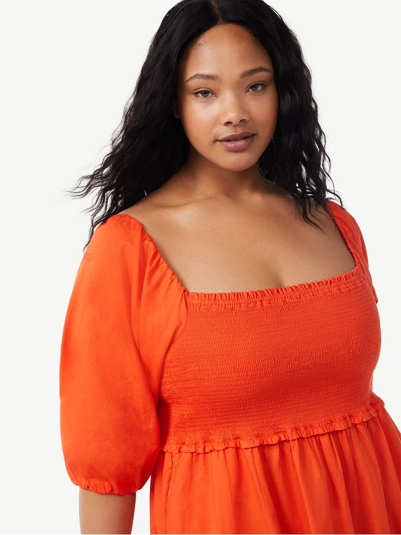 Free Assembly Women's Smocked Midi Dress with Convertible Sleeves -  Walmart.com