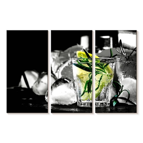 Elephant Stock Rosemary Cocktail Wall Art - Horizontal Multi Panel Canvas - Dining Room Wall Decor - Food And Drink Multi Panel - Black And Gray Decor - 23" x 14"