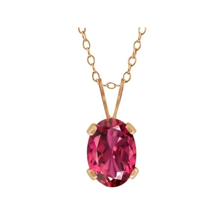 Oval Pink Tourmaline Pendant - 0.70 Ct Oval Pink Tourmaline 18K Rose Gold Plated Silver Pendant With Chain