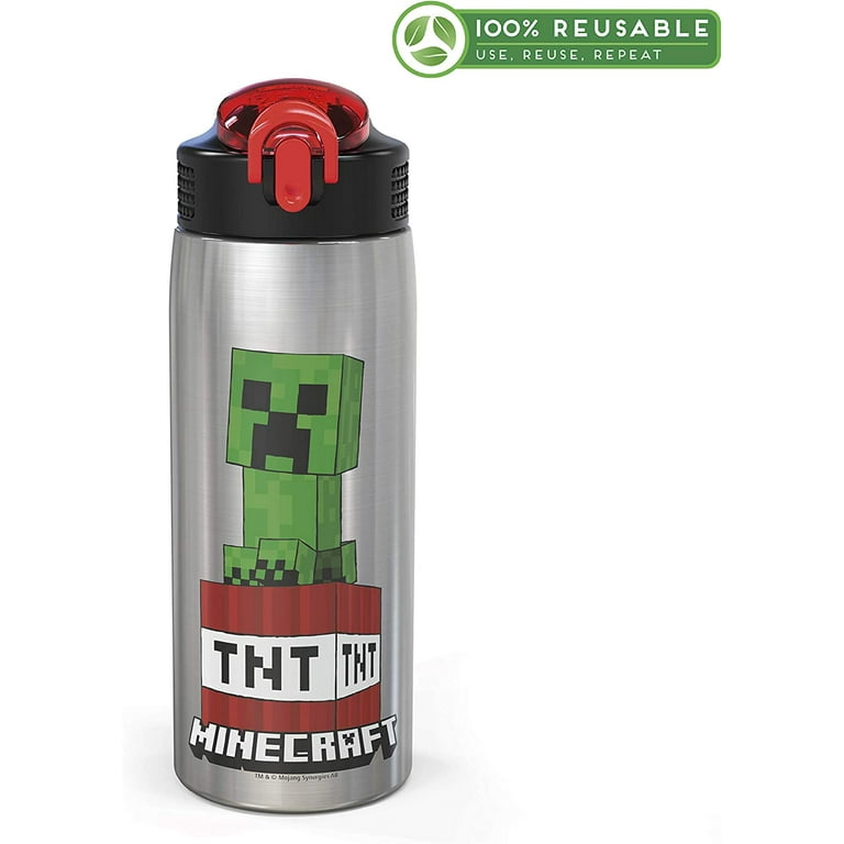 Zak Designs Minecraft 18/8 Single Wall Stainless Steel Kids Water Bottle  with Flip-up Straw Spout an…See more Zak Designs Minecraft 18/8 Single Wall