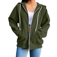 thumbnail image 4 of Women's Sweatshirt Corduroy Zip Up hoodie Oversized Drawstring Long Sleeve Sweatshirt Coat Casual Hooded Outerwear Top with Side Pockets for Spring Winter, 4 of 5