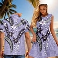 thumbnail image 4 of Garronmavis Polynesian Couple Matching Hawaiian Outfits Button-Down Shirt for Men Lightweight Hawaiian Blouse Tops and Polyester Vacation Womens Sleeveless Dress, 4 of 7