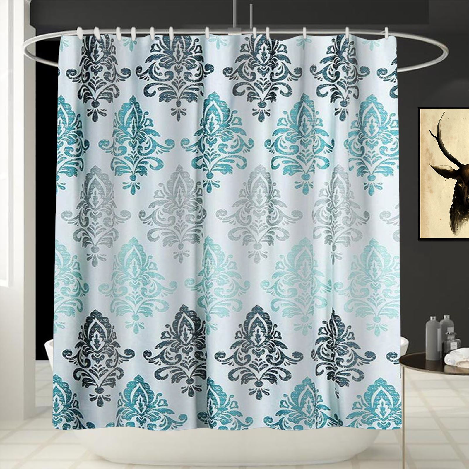 Shower Curtain for Bathroom with 12 Hooks Polyester Fabric Machine Washable Waterproof Shower Curtains 72 x 72 Inch