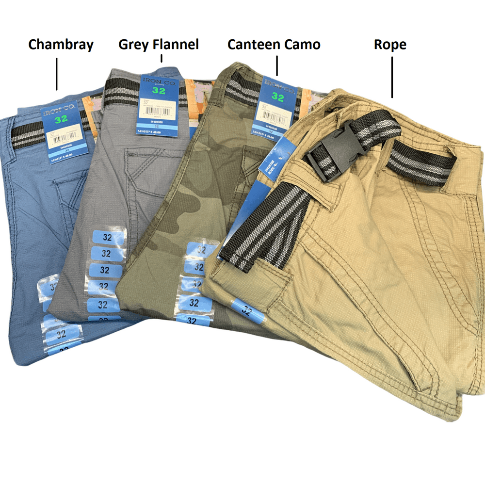 Iron Clothing Iron Co. Mens Belted Stretch Cargo Shorts, 6 Pockets