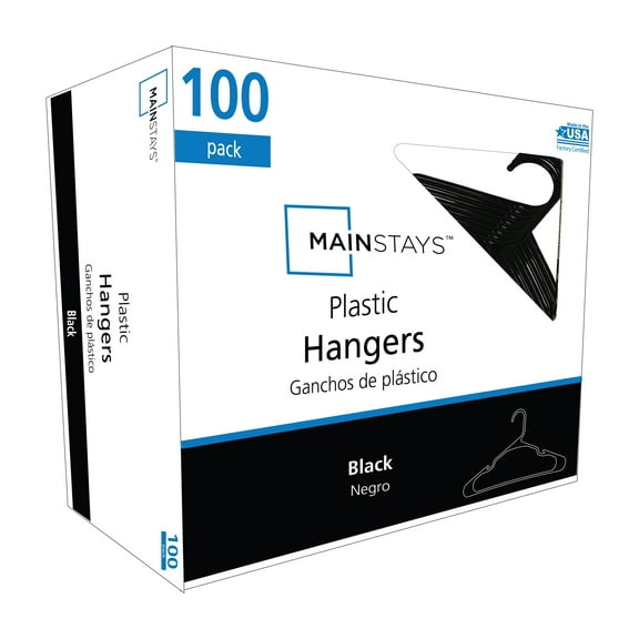 Mainstays Plastic Notched Adult Hangers for Any Clothing Type, Rich Black 100 Count