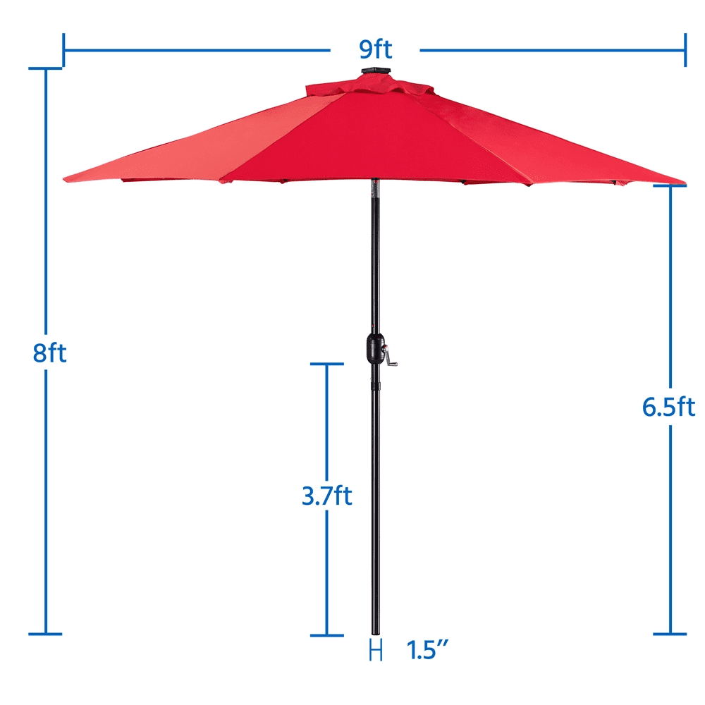 Renwick 9ft Outdoor Market Patio Umbrella with 32 LED Lights, Red