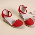thumbnail image 6 of Anuirheih Closed Toe Wedges for Women, Platform Summer Shoes Ankle Buckle Strap Sandals Mid Low Heel Canvas Dress Sandals(Red), 6 of 6