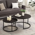 thumbnail image 2 of S-HOME Faux Leather Nesting Round Coffee Table Set of 2 with Metal Base for Contemporary Living Room Decor, Dark Brown, 2 of 5