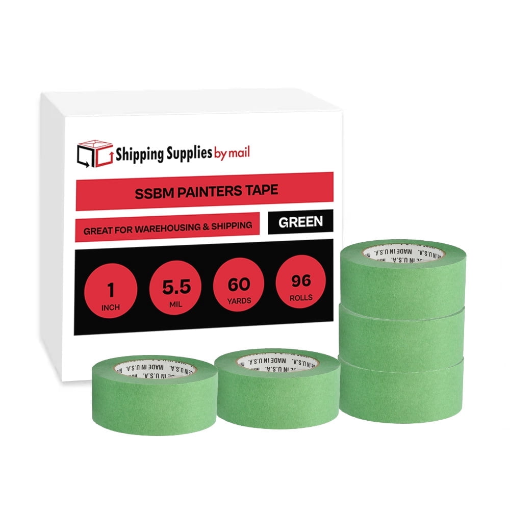 SSBM 1" x 60 Yds Green Painters Tape 5.5 Mil Easy Removal For Walls, Crafts & DIY Projects 96 Rolls