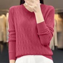 Juslio Womens Sweaters Pullovers Sweaters Solid V Neck Knit Fashion Hot Pink