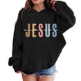 thumbnail image 2 of FAOWME Big Kids Girls Hoodies With Pocket Long Sleeved Letter Print Fashion Comfortable Loose Fit Sweatshirts For Daily Wear Black 4-5 Years, 2 of 4