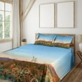 thumbnail image 3 of Ambesonne Saguaro Fitted & Top Sheet Set with Shams, Sun in Desert Cactus, Orange Blue Green, 3 of 8