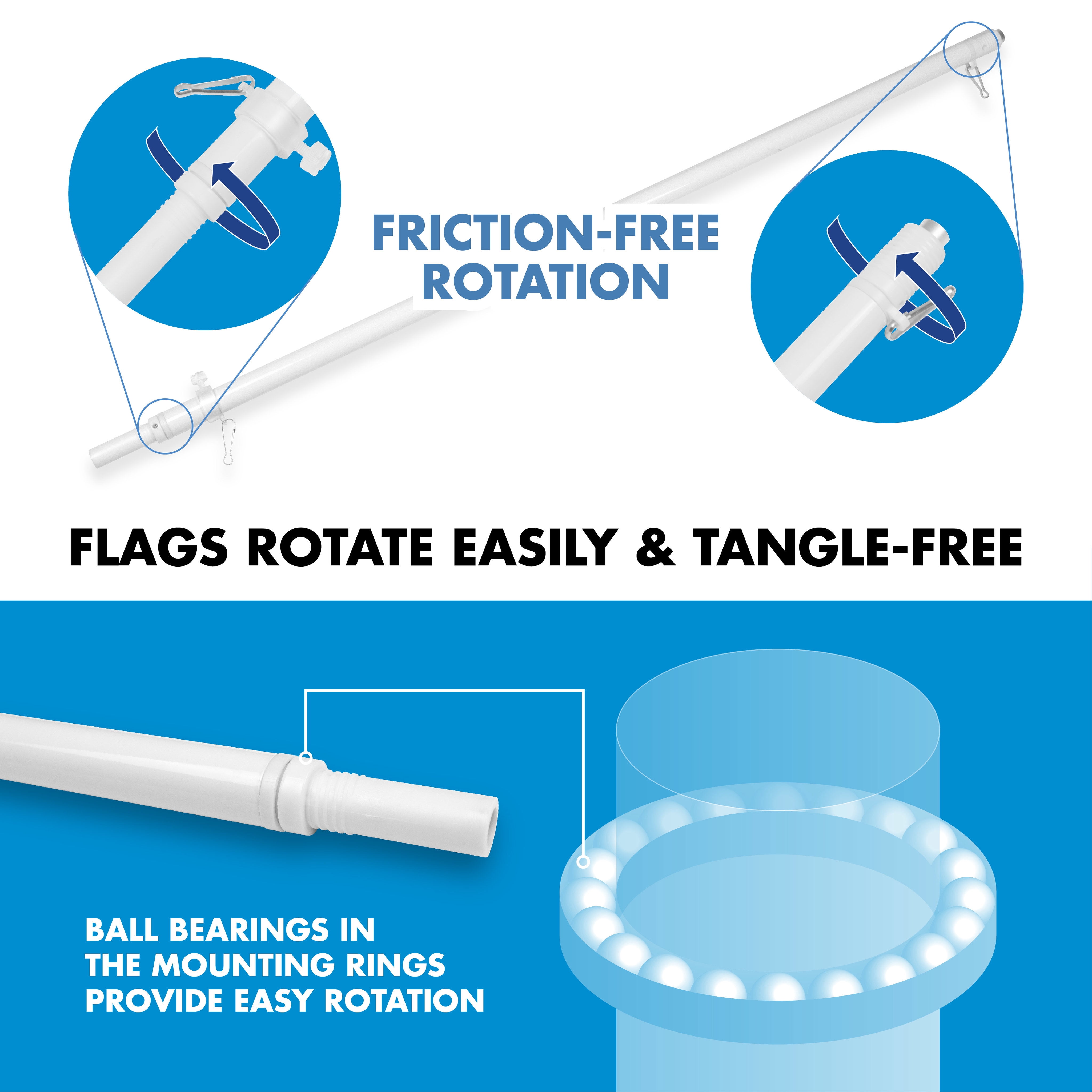 G128 Flag Pole 5 FT White Tangle Free & POW MIA Flag Emb 2.5x4 FT Combo Embroidered Spun Polyester
