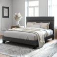 thumbnail image 1 of Allewie Queen Size Platform Bed Frame with Fabric Upholstered Headboard, Navy Blue, 1 of 7