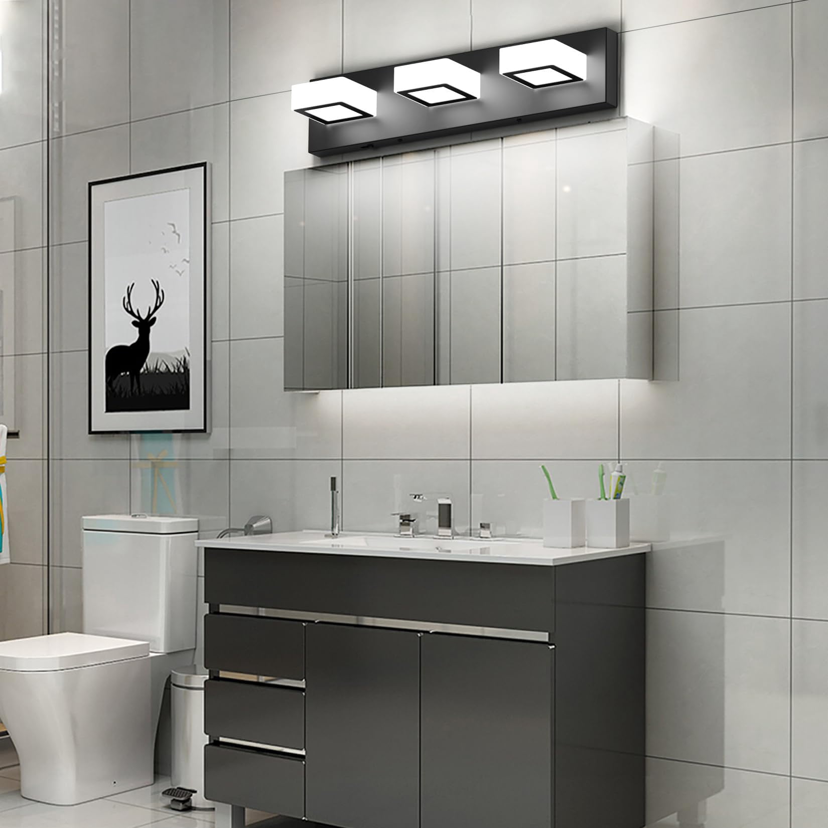 5 Color Temperature Modern Led Black Bathroom Vanity Lights Dimmable Acrylic Wall Lighting Fixtures
