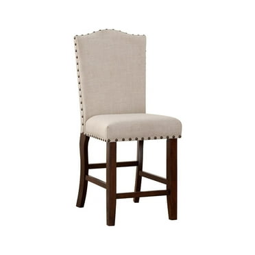 Contemporary Set of 6pc Couter Height Dining Chair Cream Finish Upholstered Cushion Chairs Nailhead Solid wood Leg Dining Room