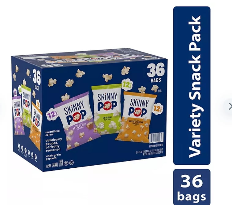 SkinnyPop  Popcorn, individual Bags, Variety Snack Pack Popcorn, 0.5 oz., 36 pk.