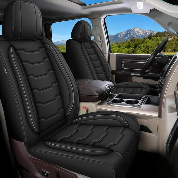 DIKSOAKR Seat Covers Fit for Dodge RAM 2002-2024 2025 2026 5-Seats PU Leather Car Seat Covers for RAM 1500 2500 3500 Truck Pickup Crew Quad Cab with Split Bench