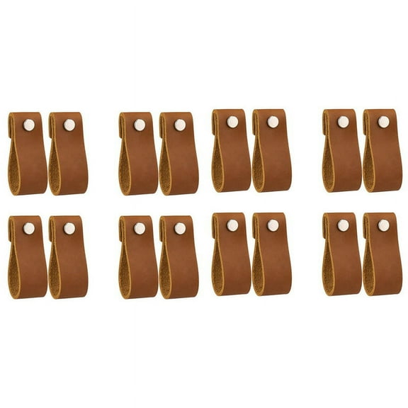 Leather Drawer Pulls 16 Pcs Dresser Knobs Handmade Pure Handles for Cabinet Doors and Drawers (Brown)