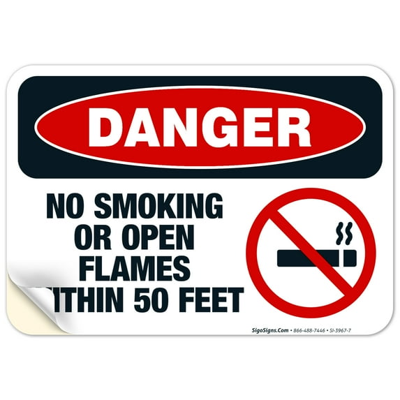 Danger No Smoking Or Open Flames Within 50 Feet Sign, OSHA Danger Sign,