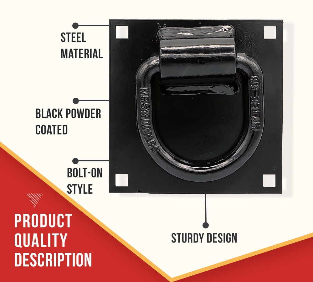 2 Pack 5/8" Heavy Duty Bolt-On Forged D Ring for Trailers Trucks, Cargo Tie Downs - 18,000 Lbs Breaking Strength Black Powder Coated Steel