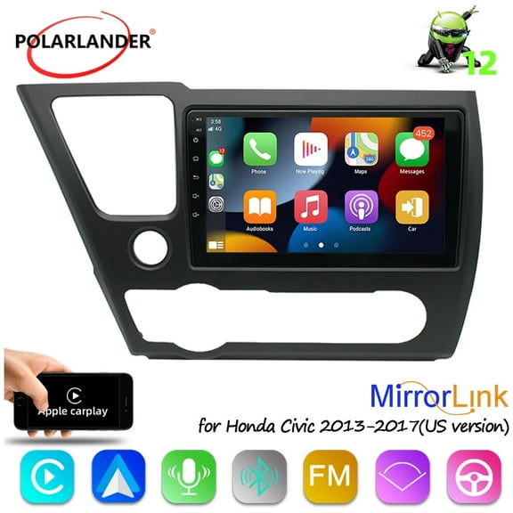 Car Radio Stereo for Honda Civic 2013-2017 (US version) Android 12 Touch Screen Multimedia Radio Built in Apple Carplay Andriod Auto, Support Mirroring GPS Navigation