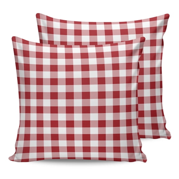 Outdoor Waterproof Throw Pillow Covers Set of 2 Red White Plaid Decorative Pillowcases Square Outdoor Pillows Cushion Case 18x18 Inch Buffalo Check Geometric Patio Pillows for Couch Sofa Bed Garden