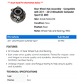 thumbnail image 2 of Rear Wheel Hub Assembly - Compatible with 2011 - 2012 Mitsubishi Outlander Sport SE 4WD, 2 of 2