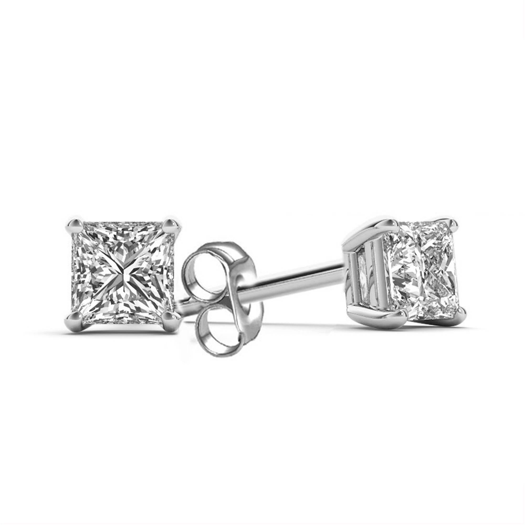 3.5 Ct Princess Square Cut Stud Earrings 14k Real White Gold With Basket set 