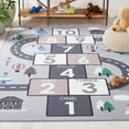 thumbnail image 3 of SAFAVIEH Kids Playhouse City Hopscotch Machine Washable Area Rug, Grey/Pink, 6'7" x 9', 3 of 13