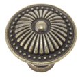 thumbnail image 1 of Trust4Care - Juego de 5 pomos para gabinete de cocina de latón envejecido cepillado, redondos, estilo vintage, dorado envejecido, para puerta de armario, diseño de rayos de sol bronce desgastados, 1 of 6