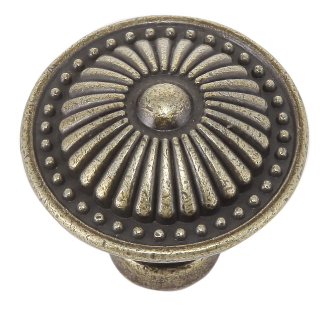 Trust4Care - Juego de 5 pomos para gabinete de cocina de latón envejecido cepillado, redondos, estilo vintage, dorado envejecido, para puerta de armario, diseño de rayos de sol bronce desgastados